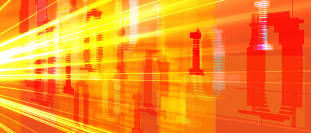 Bytes of binary code run through network. Abstract futuristic cyberspace. Modern Technology...