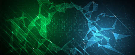 Quantum processing. Deep learning artificial intelligence. Future new technology  for business or science presentation. Vector backgroundのイラスト素材