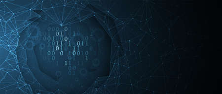 Quantum processing. Deep learning artificial intelligence. Future new technology  for business or science presentation. Vector backgroundのイラスト素材