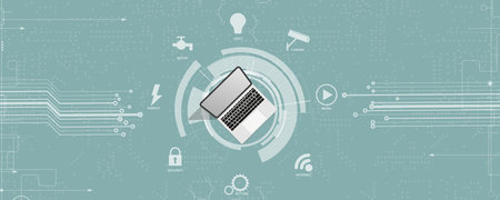 abstract futuristic circuit computer internet technology board business background with laptop...