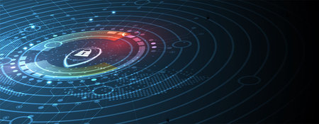 internet digital syber security technology concept for business background. Lock on circuit board