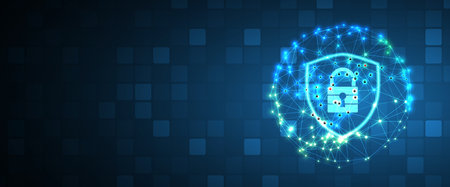 internet digital syber security technology concept for business background. Lock on circuit board