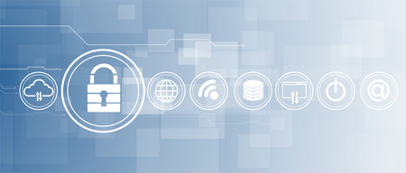 internet digital syber security technology concept for business background. Lock on circuit board