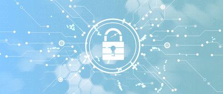 internet digital syber security technology concept for business background. Lock on circuit board