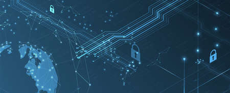 internet digital syber security technology concept for business background. Lock on circuit boardのイラスト素材