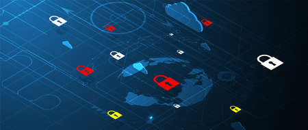 internet digital syber security technology concept for business background. Lock on circuit boardのイラスト素材