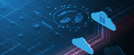internet digital syber security technology concept for business background. Lock on circuit boardのイラスト素材