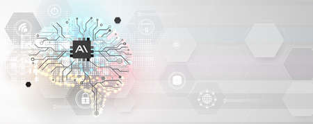 Abstract Artificial intelligence. Cloud computing. Machine learning. Technology web background. Virtual concept futuristic backgroundのイラスト素材