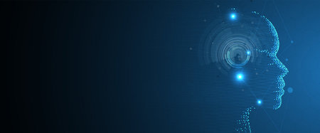 Abstract Artificial intelligence. Cloud computing. Machine learning. Technology web background. Virtual concept futuristic backgroundのイラスト素材