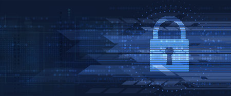 internet digital syber security technology concept for business background. Lock on circuit board