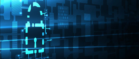 internet digital syber security technology concept for business background. Lock on circuit board