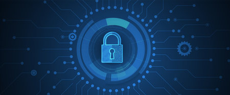internet digital syber security technology concept for business background. Lock on circuit board