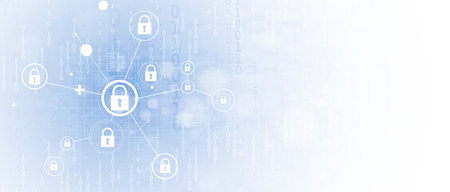 internet digital syber security technology concept for business background. Lock on circuit board