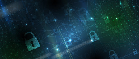 internet digital syber security technology concept for business background. Lock on circuit board