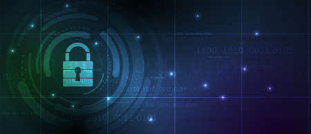 internet digital syber security technology concept for business background. Lock on circuit boardのイラスト素材