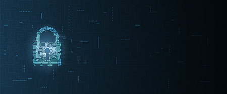 internet digital syber security technology concept for business background. Lock on circuit boardのイラスト素材