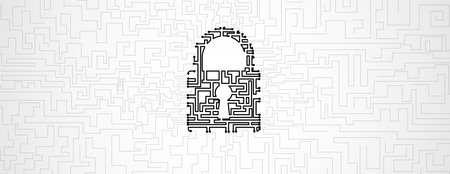 internet digital syber security technology concept for business background. Lock on circuit board