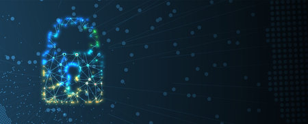 internet digital syber security technology concept for business background. Lock on circuit board