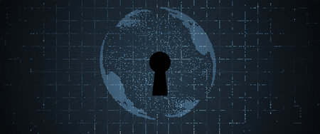 internet digital syber security technology concept for business background. Lock on circuit board