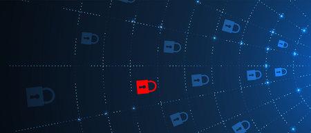 internet digital syber security technology concept for business background. Lock on circuit board