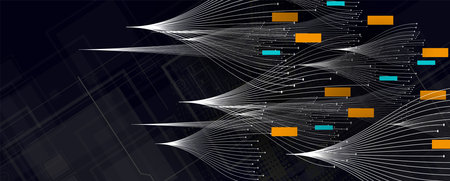 Neural network concept. Connected cells with links. High technology process. Abstract futuristic...