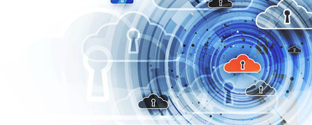 internet digital syber security technology concept for business background. Lock on circuit board