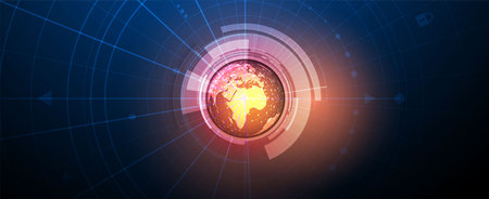 Quantum processing. Deep learning artificial intelligence. Future new technology  for business or science presentation. Vector backgroundのイラスト素材