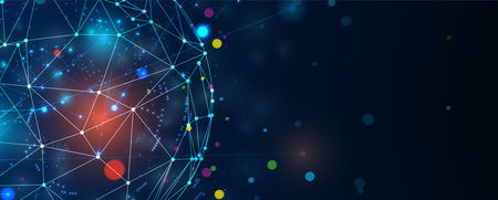 Quantum processing. Deep learning artificial intelligence. Future new technology  for business or science presentation. Vector backgroundのイラスト素材