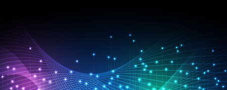 Quantum processing. Deep learning artificial intelligence. Future new technology  for business or science presentation. Vector backgroundのイラスト素材