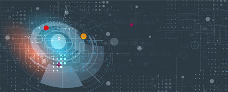 Quantum processing. Deep learning artificial intelligence. Future new technology  for business or science presentation. Vector backgroundのイラスト素材