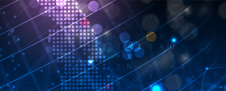 Quantum processing. Deep learning artificial intelligence. Future new technology  for business or science presentation. Vector backgroundのイラスト素材