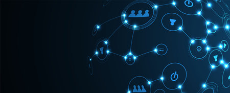 Abstract Artificial intelligence. Cloud computing. Machine learning. Technology web background. Virtual concept futuristic backgroundのイラスト素材