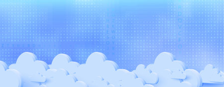 Blue background with clouds and binary code. Vector illustration. Eps 10のイラスト素材