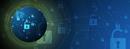 internet digital syber security technology concept for business background. Lock on circuit board