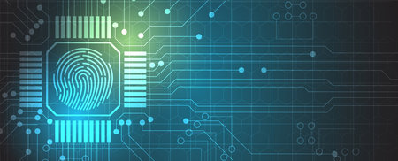 internet digital syber security technology concept for business background. Lock on circuit boardのイラスト素材