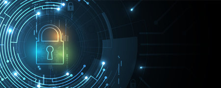 Cybersecurity and information or network protection. Future cyber technology web services for business and internet projectのイラスト素材