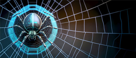 Cyber spider on microchip networked on a digital data, make web mesh, artificial intelligence AI generativeの素材