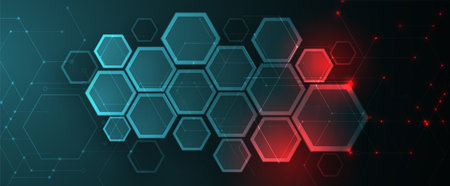 Geometric hexagon abstract background with simple polygonal elements. Medical, business, technology or science design.のイラスト素材