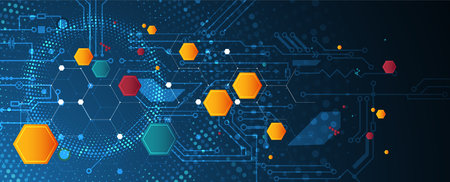 Geometric hexagon abstract background with simple polygonal elements. Medical, business, technology or science design.のイラスト素材