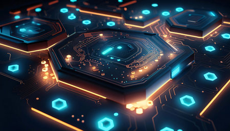 Geometric hexagon abstract background with simple polygonal elements. Medical, business, technology or science design.の素材