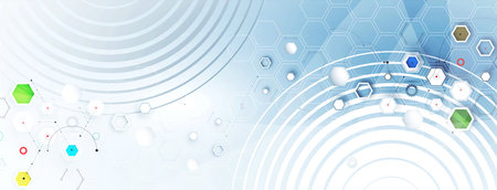 Geometric hexagon abstract background with simple polygonal elements. Medical, business, technology or science design.のイラスト素材