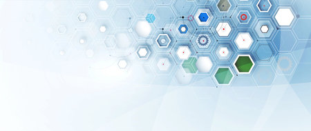Geometric hexagon abstract background with simple polygonal elements. Medical, business, technology or science design.のイラスト素材