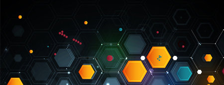 Geometric hexagon abstract background with simple polygonal elements. Medical, business, technology or science design.のイラスト素材