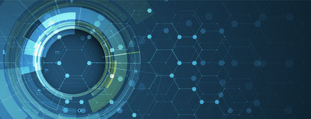 Geometric hexagon abstract background with simple polygonal elements. Medical, business, technology or science design.のイラスト素材