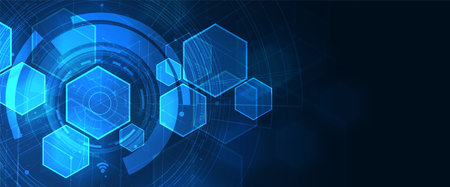 Geometric hexagon abstract background with simple polygonal elements. Medical, business, technology or science design.のイラスト素材