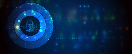 internet digital syber security technology concept for business background. Lock on circuit board