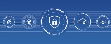 internet digital syber security technology concept for business background. Lock on circuit boardのイラスト素材