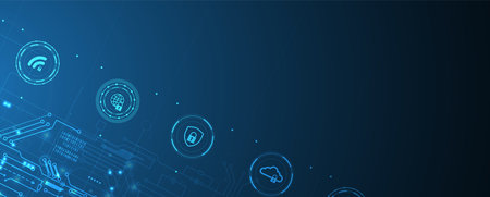internet digital syber security technology concept for business background. Lock on circuit boardのイラスト素材