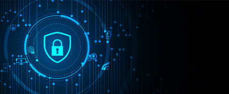 internet digital syber security technology concept for business background. Lock on circuit board