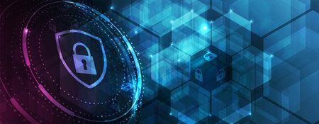 internet digital syber security technology concept for business background. Lock on circuit board